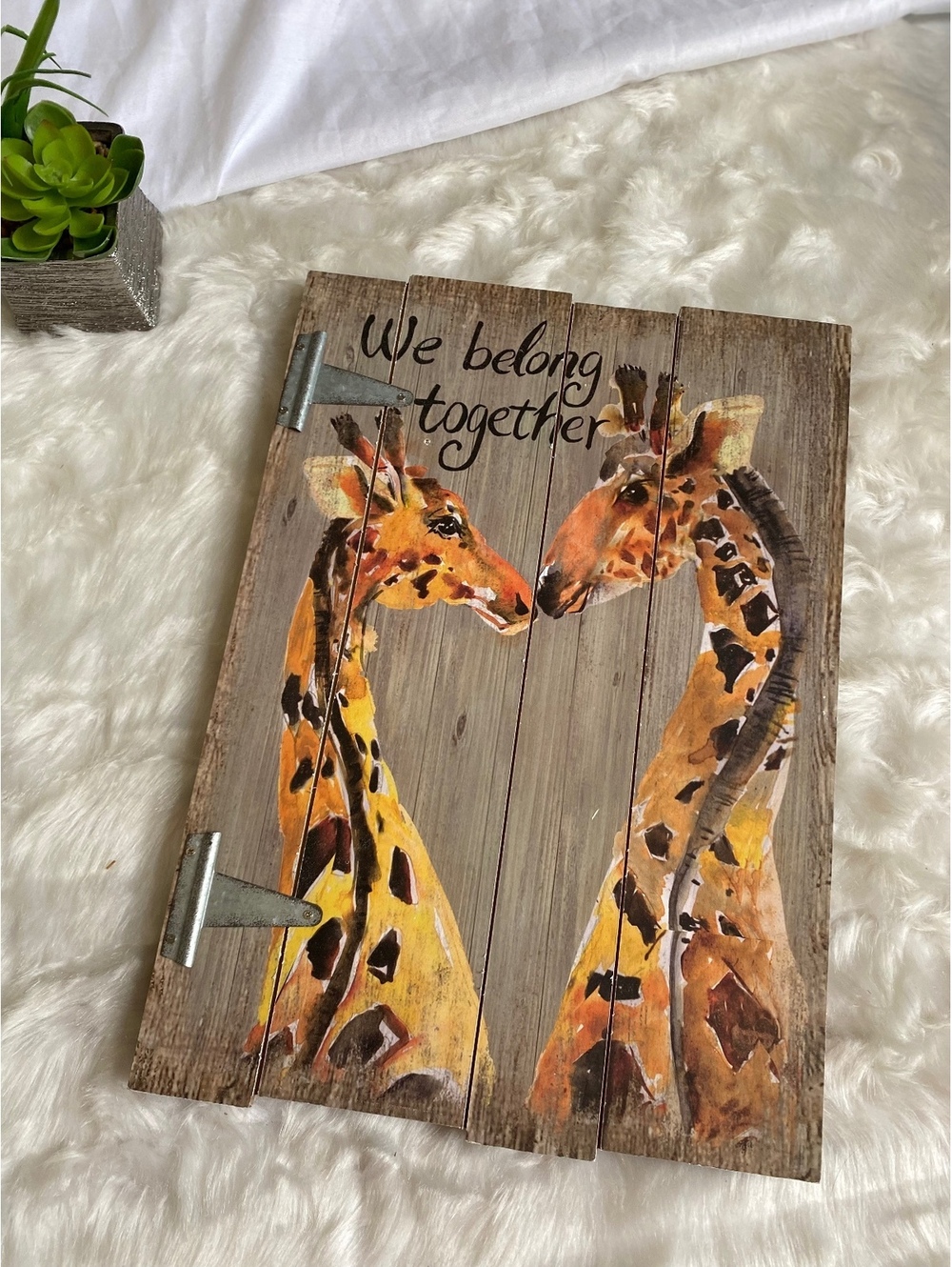 Rustic Wooden Wall Art with Hand-Painted Giraffes and 'We Be
